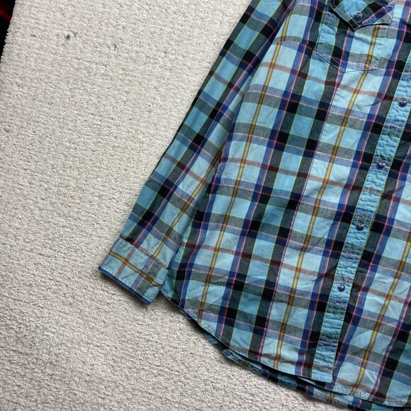 Wrangler Shirt Womens S Blue Plaid Retro Western Pearl Snap Long Sleeve Boho - Picture 2 of 13